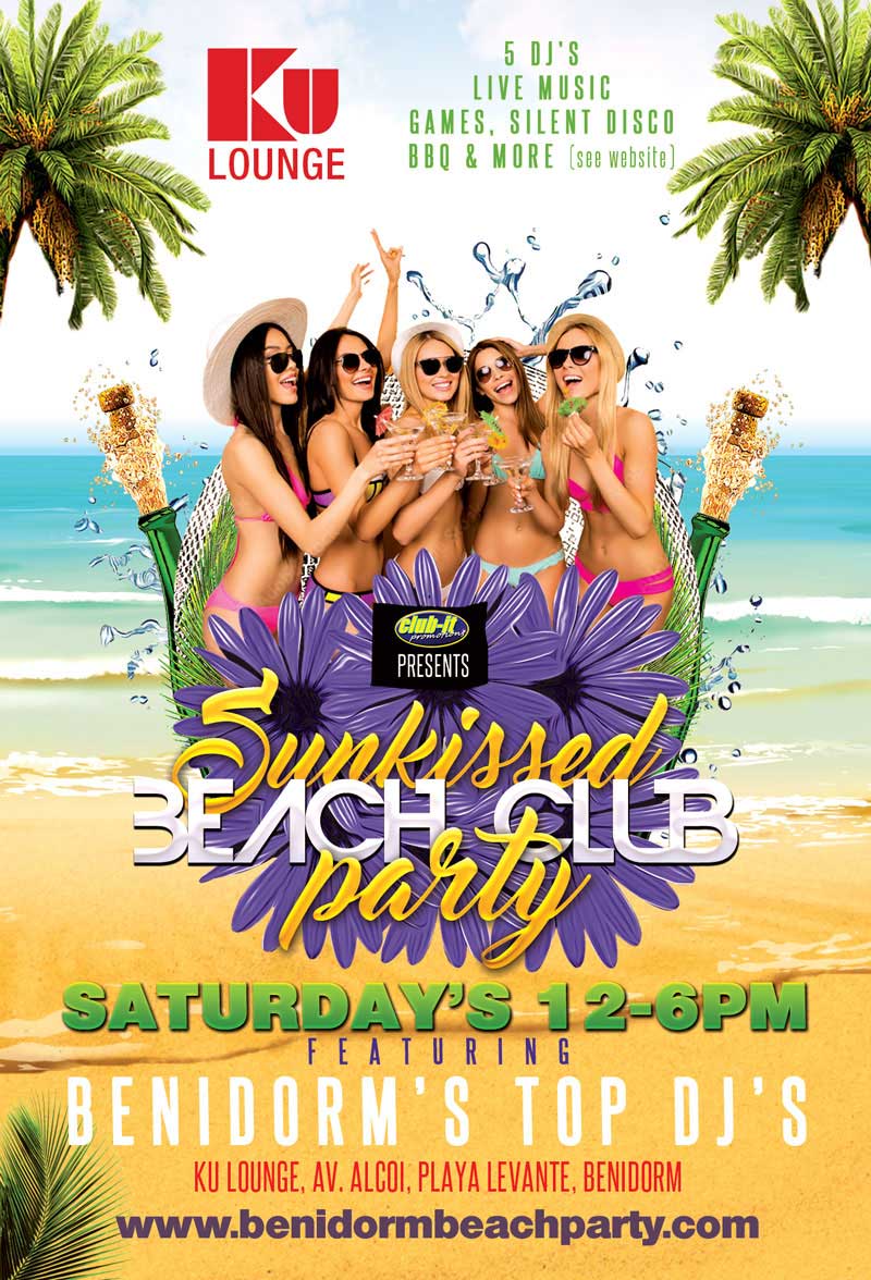 Sunkissed Benidorm event beach club party flyer